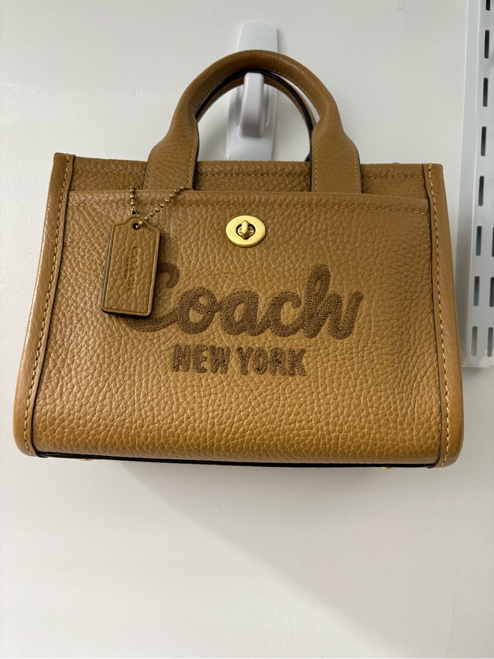 Coach Tan Pebble Leather Satchel with Embossed Logo